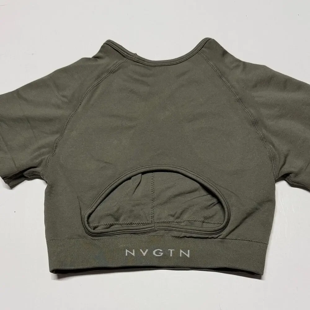 NVGTN Vortex Seamless Open Back Olive Green Top Small - Picture 5 of 5